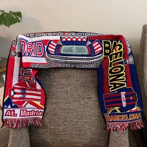 Bufanda de fútbol Barcelona vs Atlético de Madrid LA Liga 2/26/17 Messi ganador del partido Usado en excelente condición - Imagen 1 de 9