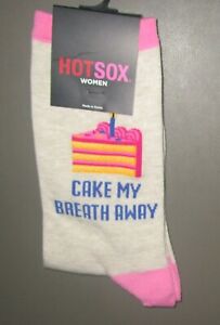 HOT SOX~Sock 9-11~Women's Natural CAKE MY BREATH AWAY Casual Crew Socks