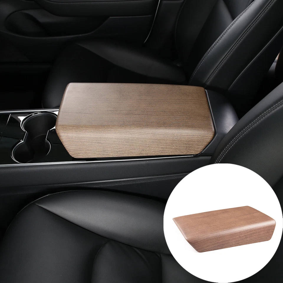 Para Tesla Modelo 3 2017-2021 Madera Grian Consola Central Apoyabrazos Caja Panel Cubierta 1X Foto 1 de 4