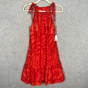 Taylor Dress Womens XS Red Floral Tiered Pleated Flowy Strap Tie Tassel Summer - Picture 1 of 12