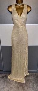 Elegant Gold Sequin Evening Occasion Cruise Cocktail Party Maxi Dress Sz 10/12 - Picture 1 of 3