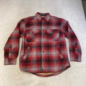 Outdoor Life Men's Red Plaid Sherpa Lined Flannel Shirt Jacket Size M - Picture 1 of 8