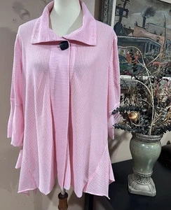 Ming Wang Asymmetrical Pink Button Knit Cardigan Jacket Size 1X - Picture 1 of 9