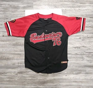 Budweiser Baseball Jersey Mens Large Game Time Button Up Black Red Beer - Picture 1 of 5