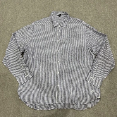 J Peterman Men's 2XL Purple Striped 100% Linen Casual Preppy Button Shirt *READ - Image 1 of 4