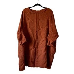 Schwarzes Crane Minikleid Tunika 100% Leinen Gr. S rost burnt orange C10 - Bild 1 von 6
