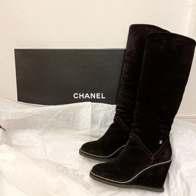 Botas de tacón largo con suela de cuña Chanel zapatos botín para mujer 36,5 negras COCO MARK  Foto 1 de 4