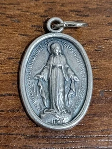 Vintage Katholischer Anhänger Wundermedaille Jungfrau Maria Religiöse Medaille  - Bild 1 von 2