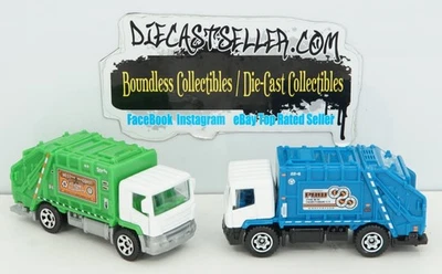 MATCHBOX LOT GARBAGE KING TRUCK GREEN 2021 MBX CITY BLUE 2022 MBX METRO DIORAMA - Image 1 of 2