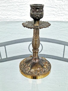Antiker vintage Messing Kerzenhalter Stil Rokoko/ Barock aus Bronze 16,0 cm - Bild 1 von 7