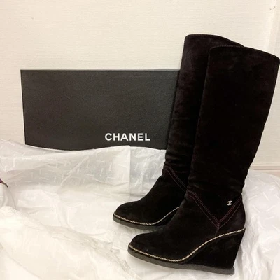 Botas de tacón largo con suela de cuña Chanel zapatos botín para mujer 36,5 negras COCO MARK  Foto 1 de 4