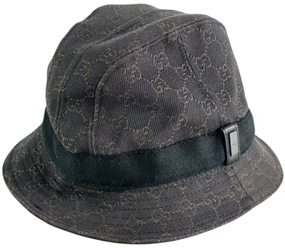 GUCCI Sombrero de cubo de algodón gris con logotipo GG entrelazado para hombre hecho en Italia grande Foto 1 de 4