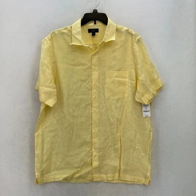 Club Room Luxury Linen Shirt Mens XL Yellow Short Sleeve Preppy Nautical Coastal - Image 1 of 4