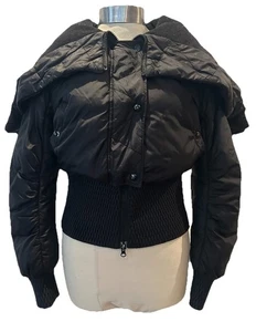 Retro Vintage Fornarina schwarze Bomberjacke kurz Y2K Puffer Mantel Kapuze S/M UK 10 - Bild 1 von 16