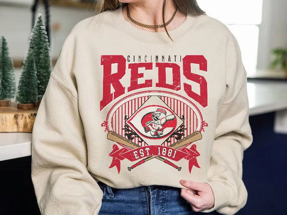 Cincinnati Baseball Sweatshirt Reds Baseball Crewneck Sweater Remake RM1859 - Image 1 of 1