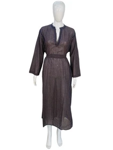 Doen Damen Blumenmuster Bestickte Baumwolle mit Gürtel Midi Maxi Kleid L - Bild 1 von 14