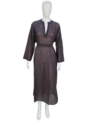 Doen Damen Blumenmuster Bestickte Baumwolle mit Gürtel Midi Maxi Kleid L - Bild 1 von 4