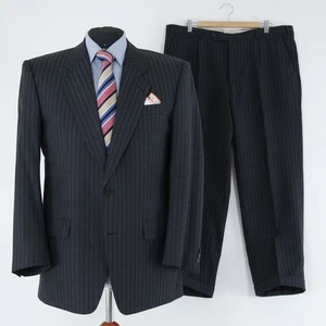 Men Vintage Striped Suit 44S UK Size Trousers W38 L28 SENATOR Grey Wool 2 Piece - Picture 1 of 22