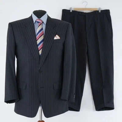 Men Vintage Striped Suit 44S UK Size Trousers W38 L28 SENATOR Grey Wool 2 Piece - Image 1 of 4