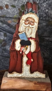ÚNICO Pintado a Mano Papá Noel en Madera Corteza de Árbol Arte Popular De Pie Navidad 13" - Imagen 1 de 13