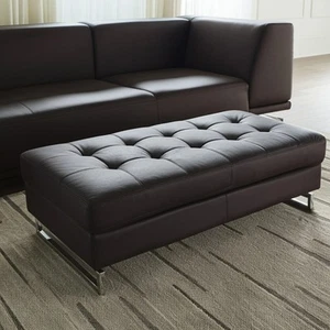 63" Brown and Silver Faux Leather Tufted Ottoman - Picture 1 of 6