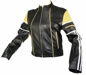 New Womens Black & Yellow Lambskin Jacket Reg $149.95 SIZE L CLOSEOUT - Picture 1 of 3