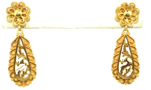 ANTIQUE VICTORIAN 14K YELLOW GOLD DEER STAG OPENWORK DANGLE PIERCED EARRINGS - Picture 1 of 6