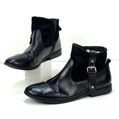 ZARA Ankle Bootie Boot Buckle zipper Leather Black 3225/203/040 Women's US 7 - Image 1 of 4