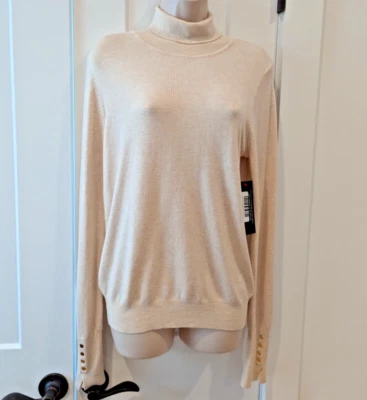 Suéter Skies Are Azul/Anthropologie Crema Cuello Alto Borde Botón Talla M. Nuevo con Etiquetas Foto 1 de 4