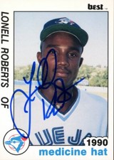 1990 Medicine Hat Blue Jays LONELL ROBERTS Signed Card autograph BRAVES