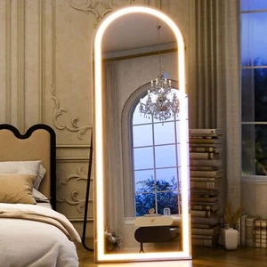 Full Length Mirror with LED Lights,Hanging Mounted Mirror, Aluminum Frame Mirror - Picture 1 of 48