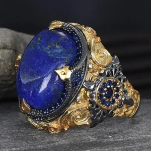 Herren 925 Sterling Silber Ring, Lapislazuli Stein extravaganter Ring - Bild 1 von 8