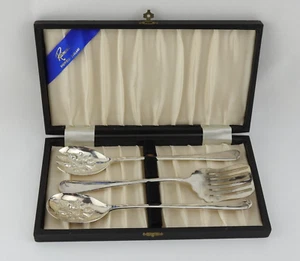 Raimond Sheffield England Silverplate Salad Serving Set Slotted Server Box Embos - Picture 1 of 9