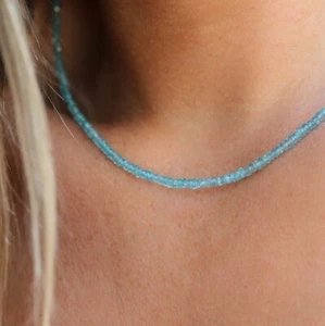A + natürliche blaue Apatit facettierte Rondelle Perlen 18 Zoll schöne Halskette für Frauen - Bild 1 von 12