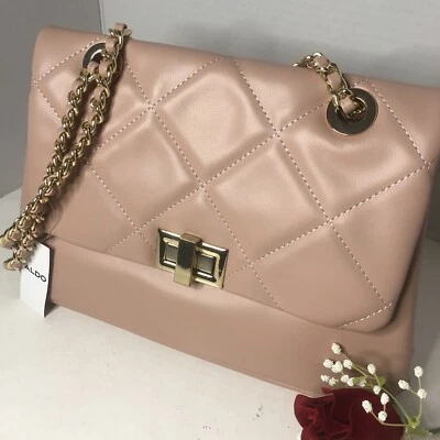 Aldo Rosa Kedigomma Cartera Bolso de Mano Acolchado Logo Cadena Dorada Delicado Vestido de Pascua Foto 1 de 4