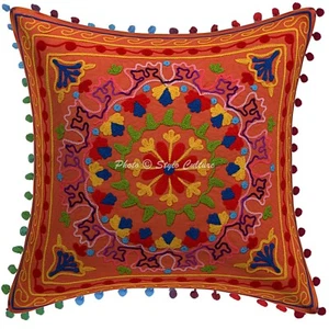 Funda de cojín naranja Suzani gitana hecha a mano india tribal étnica hippie almohada - Imagen 1 de 6