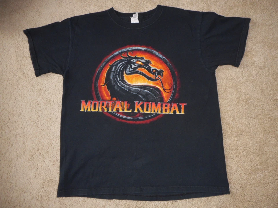 Camisa de videogame vintage Mortal Kombat preta Jerzees etiqueta de tecido anos 90 grande - Imagem 1 de 4
