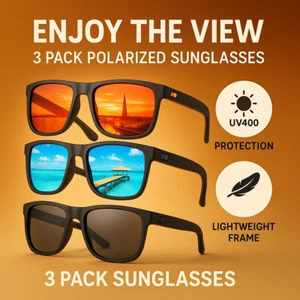 3 Pack Polarized Sunglasses Men Women UV400 Protection Outdoor Driving Sports - Picture 1 of 7