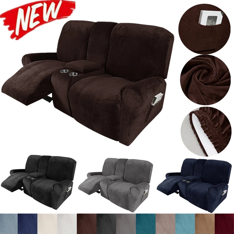 Stretch Recliner Loveseat Cover w/ Center Console 2 Seater Couch Sofa Slipcover - Image 1 of 4