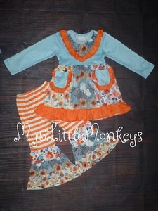 NEW Boutique Floral Orange Tunic Dress Ruffle Leggings Outfit Set - Picture 1 of 3