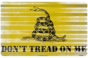 DON'T TREAD ON ME GEWELLTES METALLSCHILD 18" X 12" BLECH RETRO SCHLANGE MANN HÖHLE - Bild 1 von 4