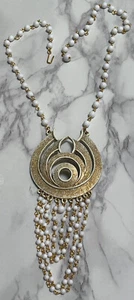 Florenza Runway Statement White Metal Gold Tone Beaded Pendant Necklace Bon16-62 - Picture 1 of 8
