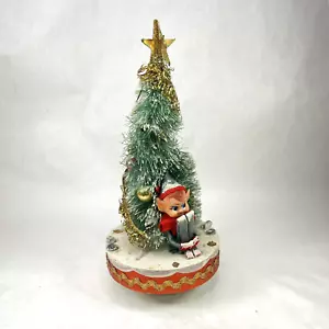 Vintage musikalische Flaschenbürste Weihnachtsbaum Pixie Elfe Jingle Bells dreht sich Japan - Bild 1 von 13