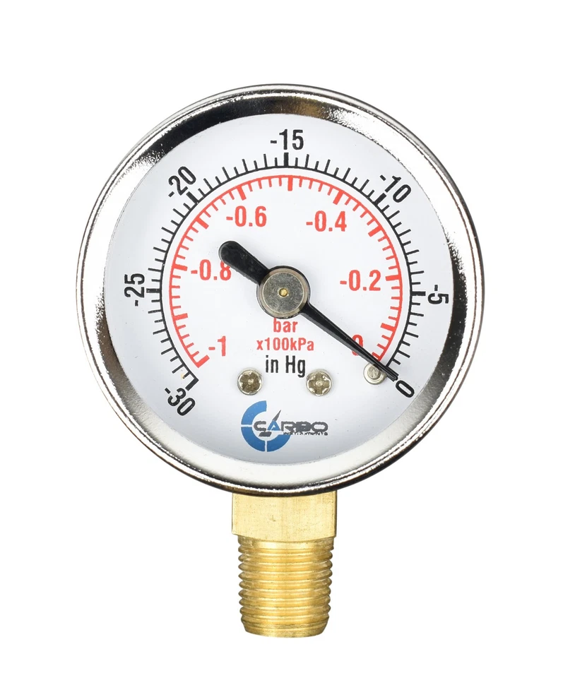 1-1/2" Vacuum Gauge - Chrome Plated Steel Case, 1/8"NPT, Lower Mnt. -30 inHg/0 - Image 1 of 4