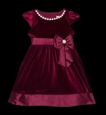 EDIÇÕES RARAS Vestido Flare Infantil Meninas Borgonha Veludo Fit com Laço de Tafetá $74 - Imagem 1 de 4