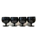 4 Block Portugal Glass Water Goblets In The Capers Pattern Opaque Black
