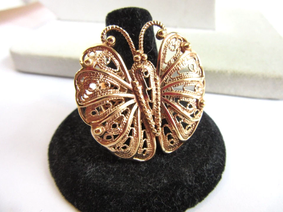 Anel de declaração filigrana bronze peru em forma de borboleta - tamanho 10 - Imagem 1 de 4