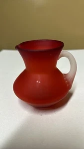 Pilgrim Frosted Glass Amberina Red Orange Hand Blown Glass 3.5” Pitcher glows - Picture 1 of 7