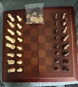 Vintage Cardinal Wood Folding Board Cabinet Chess & Checkers Set - Picture 1 of 4