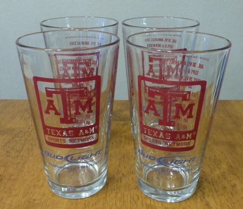 Set of 4  VintageTexas A&M Aggies Football Bud Light Glasses Cover